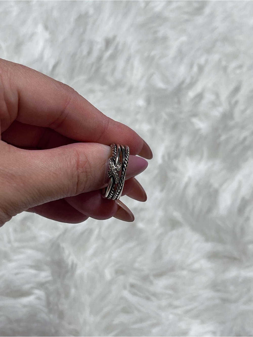 David Yurman Sterling Silver X Crossover band with Diamonds - Picture 6 of 8
